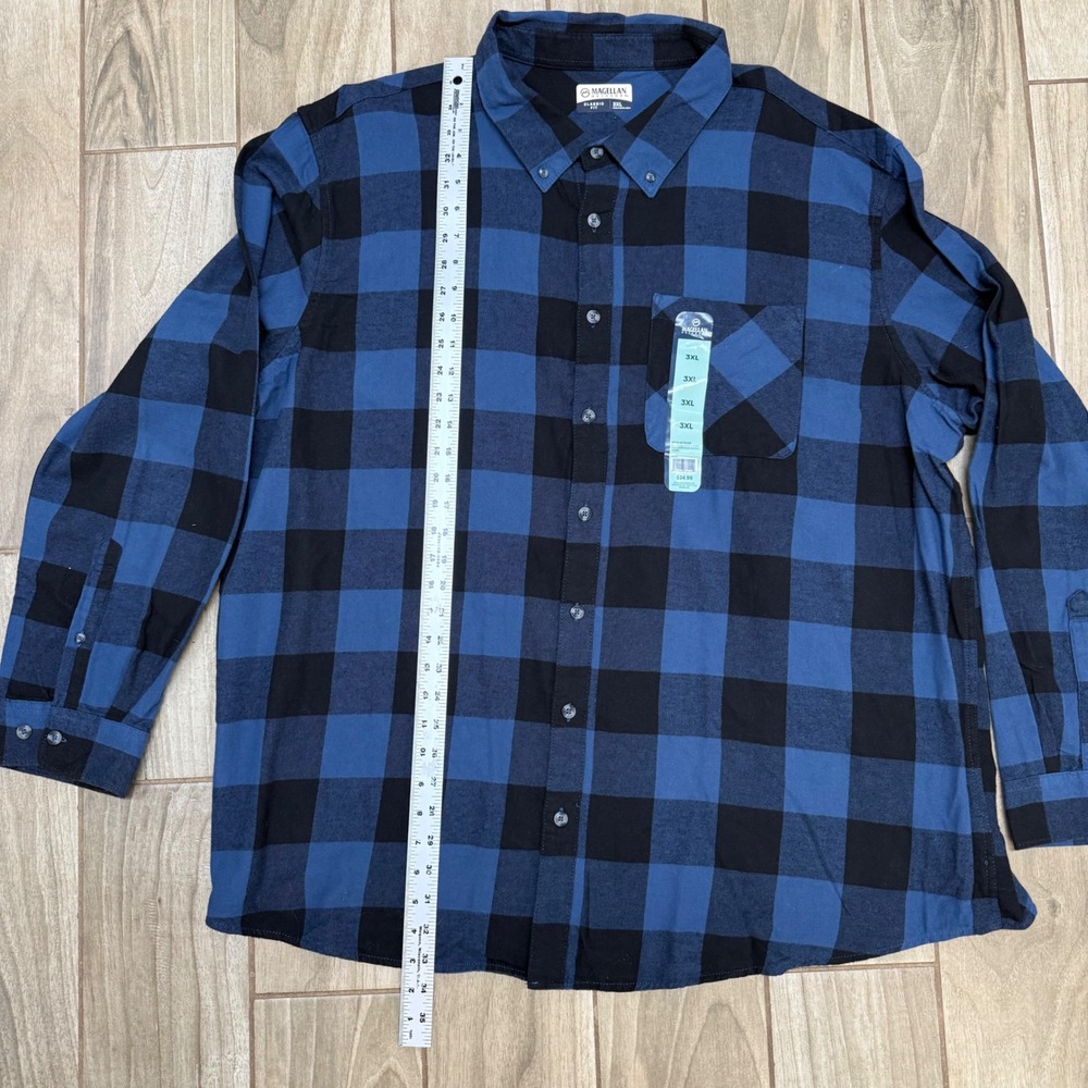 Magellan Outdoors Canyon Creek Flannel Shirt 3XL Blue Black Buffalo Plaid NWT‎ - Picture 2 of 11